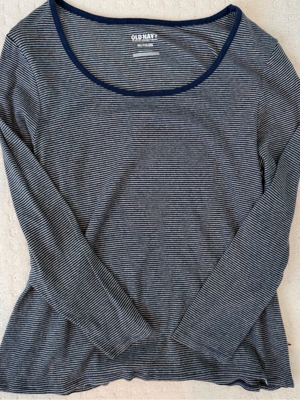 Old Navy xxl shirt Navy and White Thin-Stripe Long Sleeve Scoop Tee